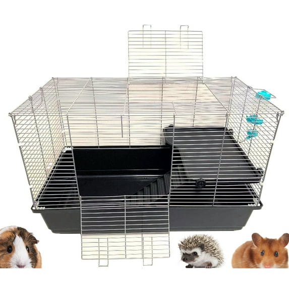 Universal 2-Story Small Animal Critter Home House Habitat Cage Tight 3/8-Inch Bar Spacing For Hamster Guinea Pig Mouse Mice Rat Hedgehog Gerbil