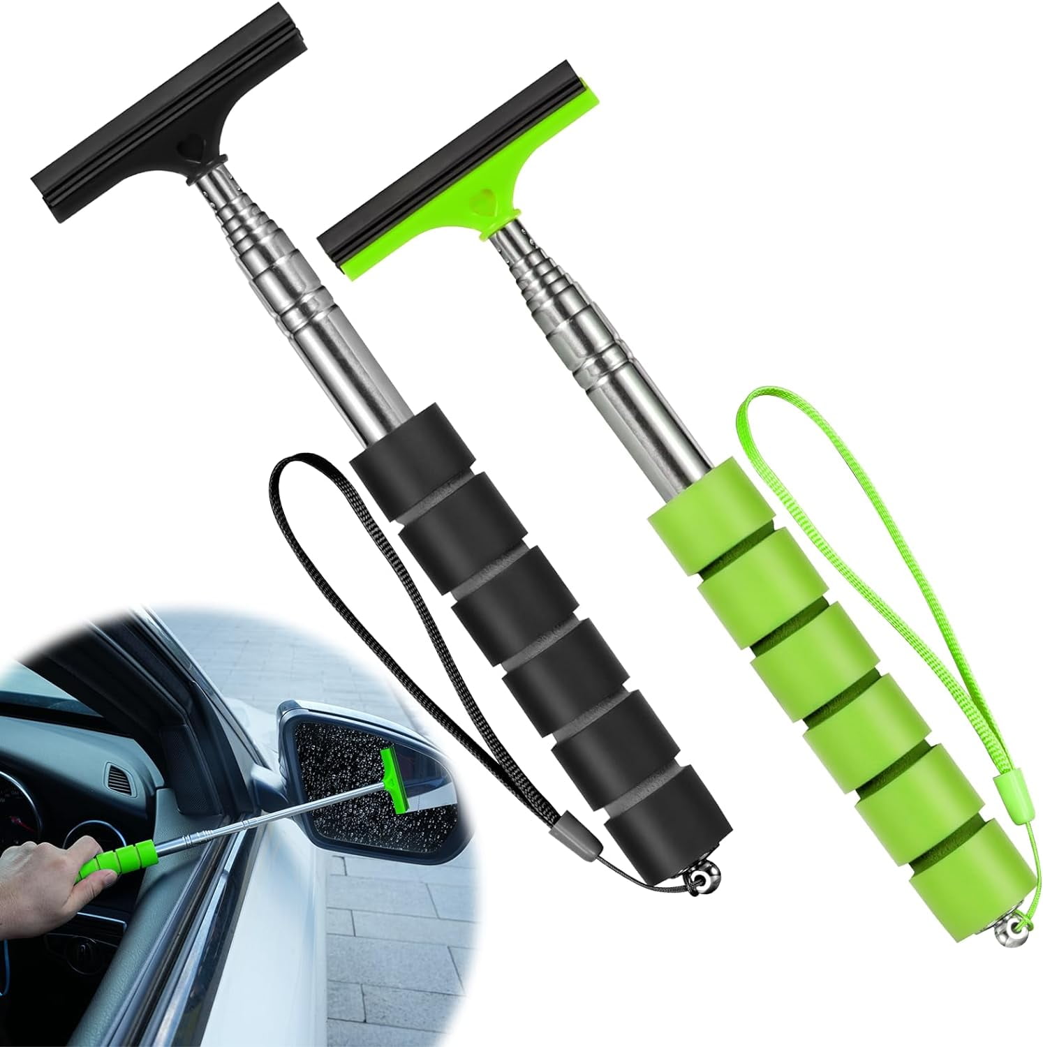 Universal 2in1 Telescopic Car Squeegee Wiper, Car Side Mirror