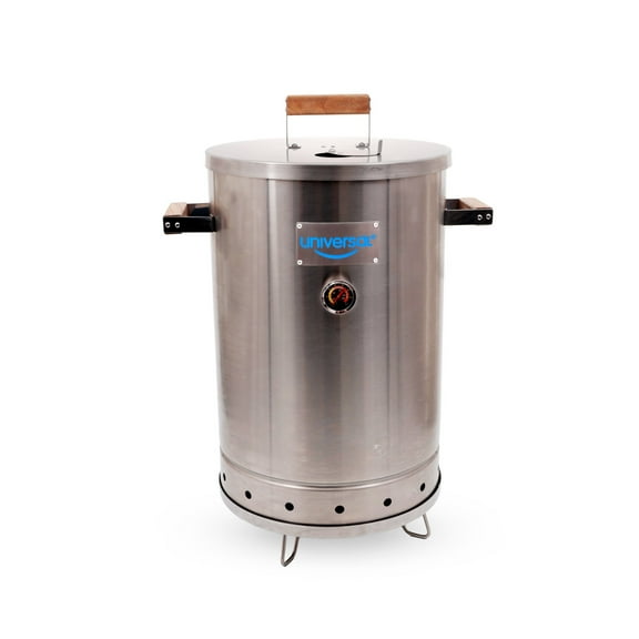 Universal 20-pound Stainless Steel (25-servings) Charcoal Barrel Smoker with Thermometer & Airlock system - 20.5"x 29.6" x 15.5", 2 in 1 Vertical Grill and Smoker, Slow Cooking Barrel