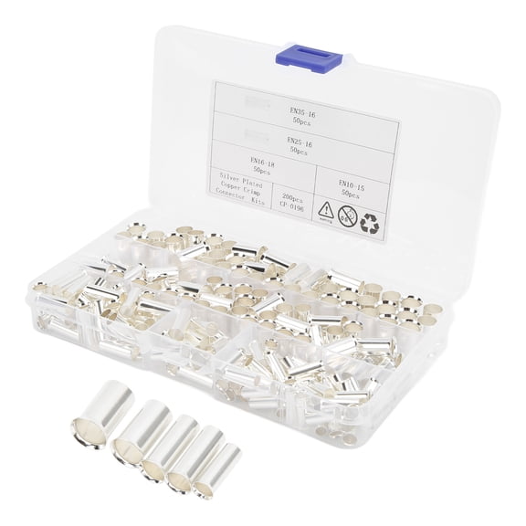Universal 200 Pieces 2-8 Gauge Wire Ferrules Electrical Cable Terminals Copper Crimp Connector for Car Amplifiers and Appliances