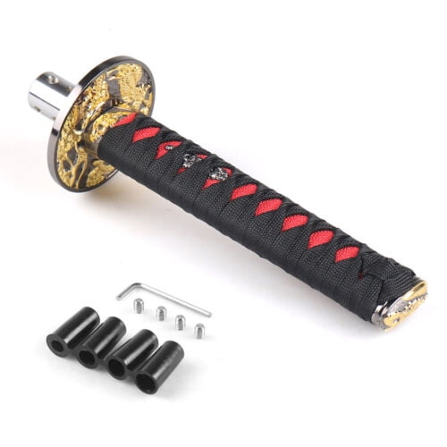 Universal 200mm Samurai Sword Gear Shift Knob Shifter Katana Metal Black & Red