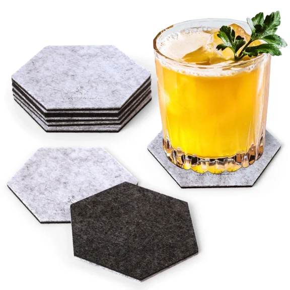 STARLIGHT- Premium Felt Coasters For Drinks, Set Of 6 Pcs- Coasters, 4X4 Inch (Hexagon)
