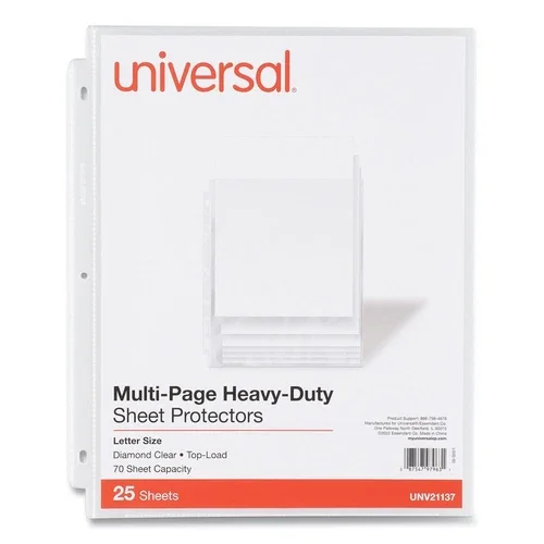 Universal 21137 Top-Load Poly Sheet Protectors - Letter, Clear (25/Pk) New