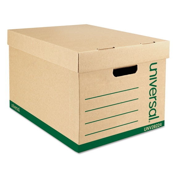 Universal 2822401 Letter/Legal Recycled Heavy-Duty Record Storage Box - Kraft/Green (12/Carton)