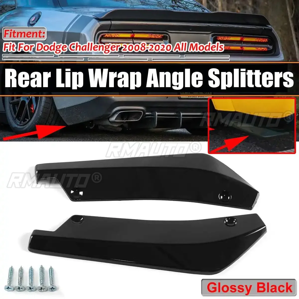 Universal 2pcs Bright Black Car Rear Bumper Diffuser Rear Lip Wrap ...