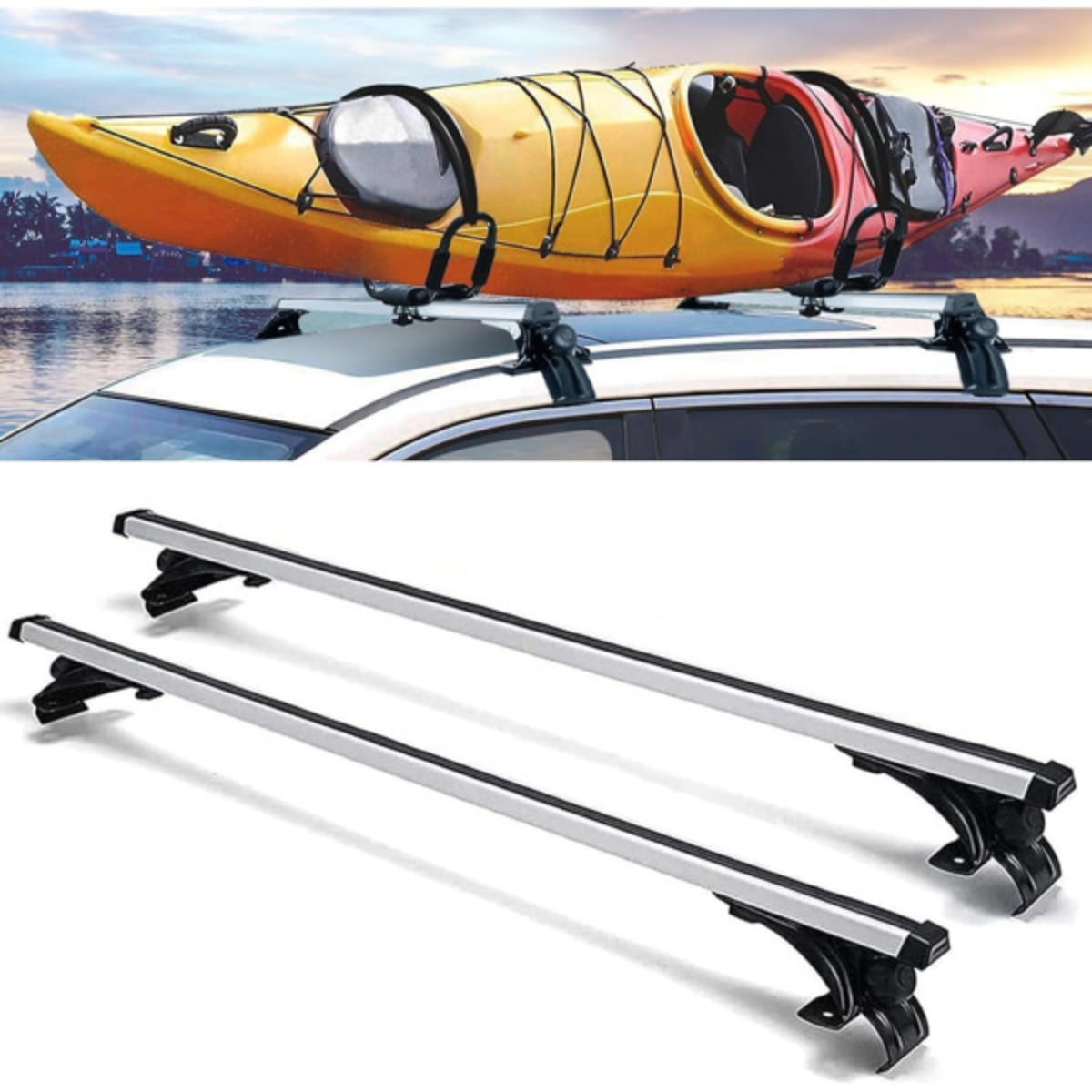 Universal 2pcs Roof Rack Crossbars for Trackless Cars Bicycles Kayaks