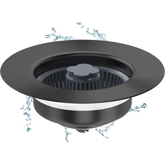 Universal 3 in 1 Kitchen Sink Drain Strainer Kit, SUS304 Stainless Pop-up Kitchen Drain Stopper with Strainer Basket, Drainage Kitchen Sink Plug for Standard 3-1/2 Inch Drain, Black