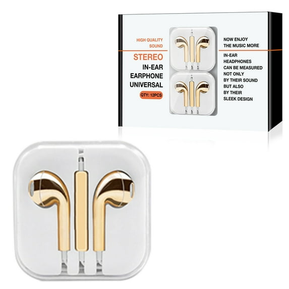 Universal 3.5mm Circular Earbuds With Mic And Volume Control In Gold (12pcs)