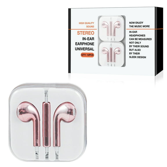 Universal 3.5mm Circular Earbuds With Mic And Volume Control In Rose Gold (12pcs)