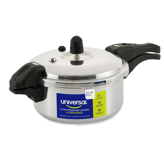 Universal (3.7 Quart / 3 Liter) Ultra Pressure Cooker, Pressure Pot with 6 Safety Systems, Aluminum Pressure Cooker for 4 Servings, Even Heat Distribution, Diameter 9.4 inches, Height 7 inches