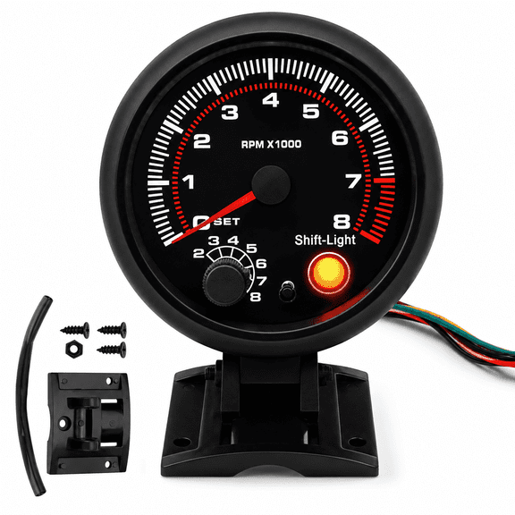 Universal 3.75″ 12V Car Tachometer Gauge Meter with LED Shift Light 0–8000 RPM For Cars Vehicles, ABS Construction & Easy Install Automotive RPM Gauge