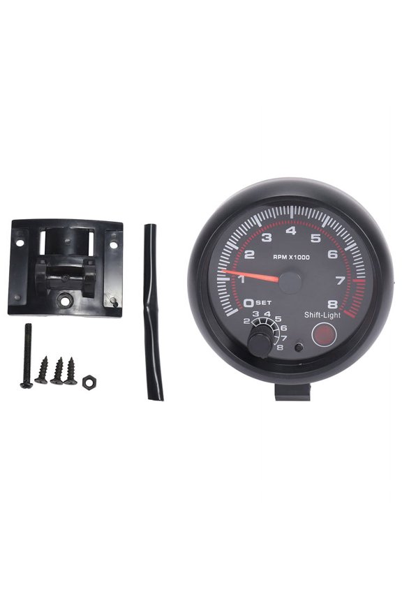 Universal 3.75 inch 12V White LED Backlit Tachometer Gauge with Red Shift Light for Auto Gasoline Car, 0-8000 RPM
