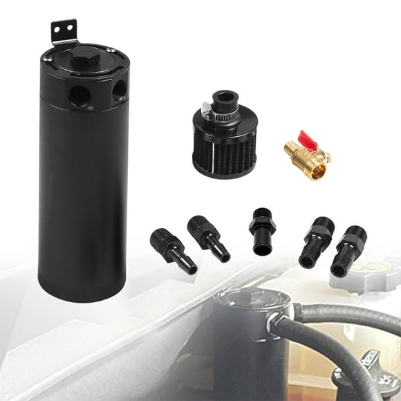 Universal 3/8" NPT Billet Aluminum Baffled 2-Port Oil Catch Can Tank With Breather Filter Engine Mini Oil Separator