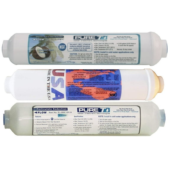 Universal 3 Filter Set for 4-stage Countertop Reverse Osmosis System, including 5m Sediment, T28 GAC and post T33 GAC filters