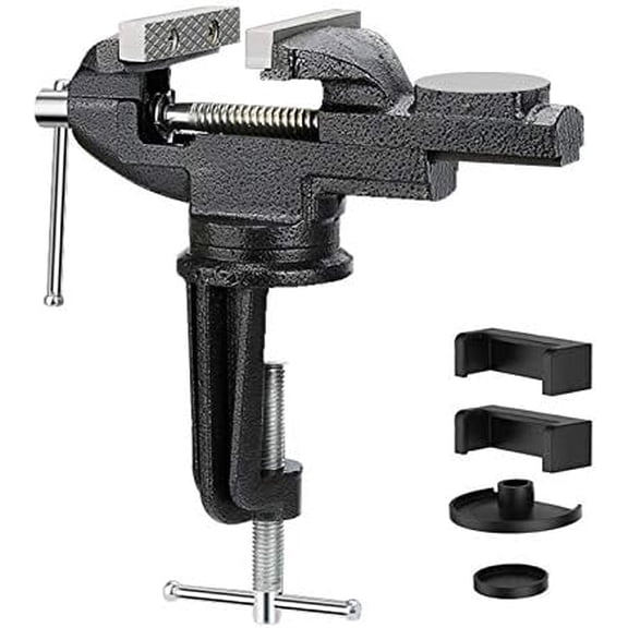Universal 3 Inch Table Vise, 360 Rotating Swivel Base Bench Vise Heavy Duty Woodworking Clamps Home Vise Clamp-On Vise Movable Work Bench Vise For Woodworking, Black$$Tools & Hardware Other
