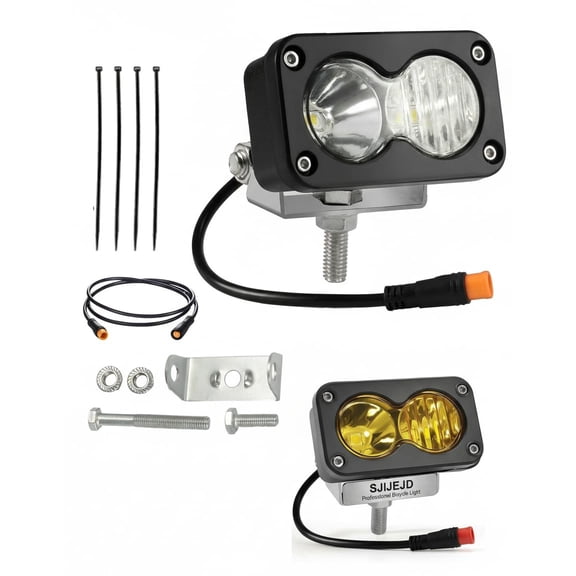Universal 3 Pin E-Bike Headlight, 20W 6500K Super Bright LED Headlight for Electric Bike, Waterproof Front Light Compatible White Light and Yellow, Motorcycle, ATV, 12V-60V