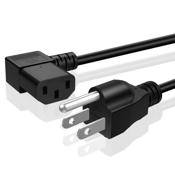 Universal 3 Prong AC Power Cord Cable (6 Feet) NEMA 5-15P to IEC320C13 UL 18AWG Heavy Duty Right Angle Connector Plug Wire for 4K LCD TV Screen LED Monitor PC Computer Printer