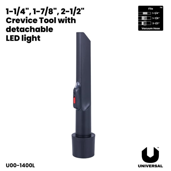 Universal 3-in-1 Crevice Tool with LED Light for Wet/Dry Shop Vacuums, Multi-Surface Cleaning Attachment, Fits 3 Hose Sizes
