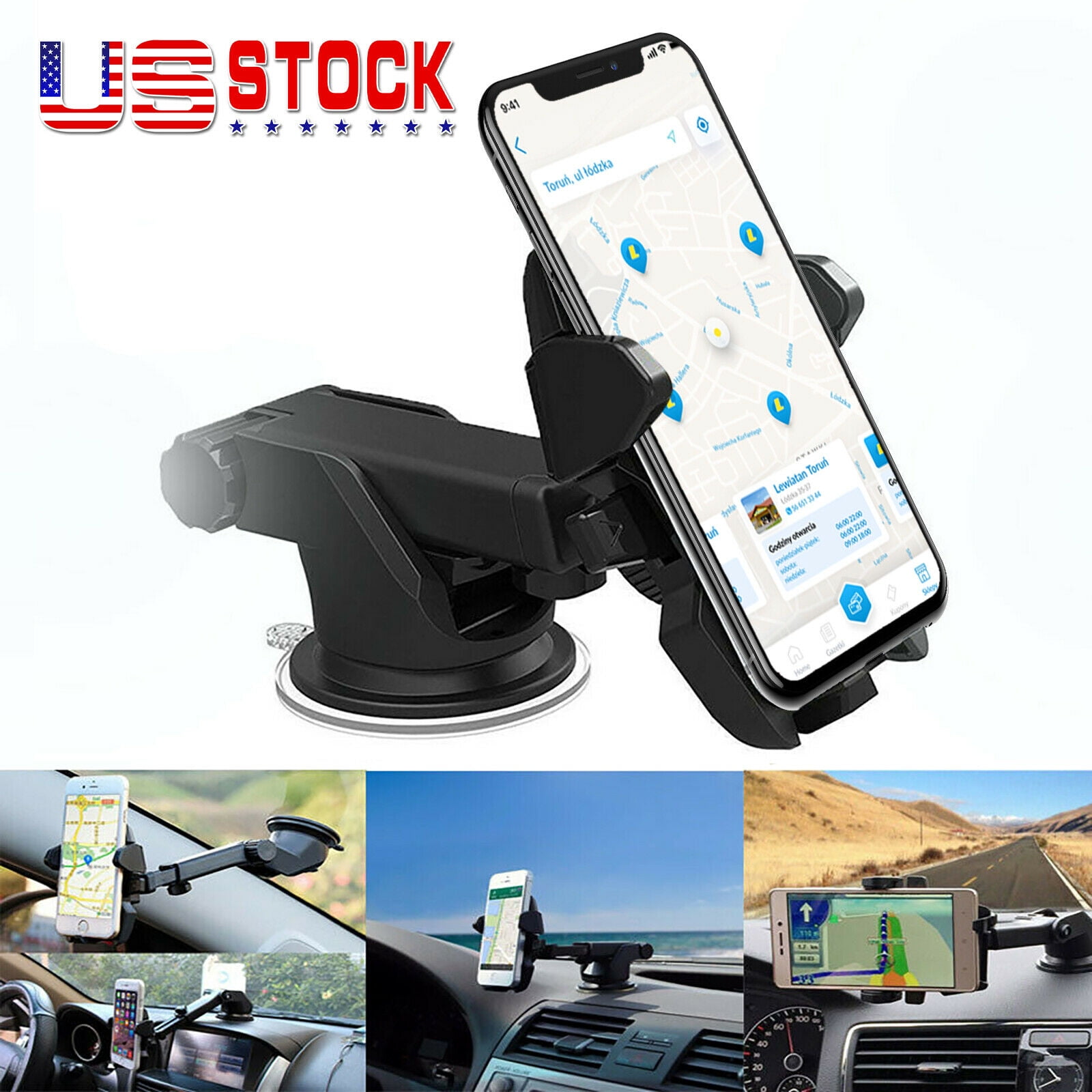 Universal 360 Adjustable Car Windshield Mount Holder Dashboard Stand For  iPhone 13 Pro Max mini Samsung Mobile Cell Phone GPS w/ Suction Cup