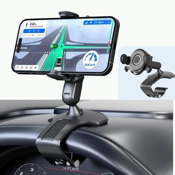 Universal 360 Dashboard Phone Holder  Clip-On Car Phone Mount with One-Push Lock, Fits 47 Inch Smartphones, No Adhesive,