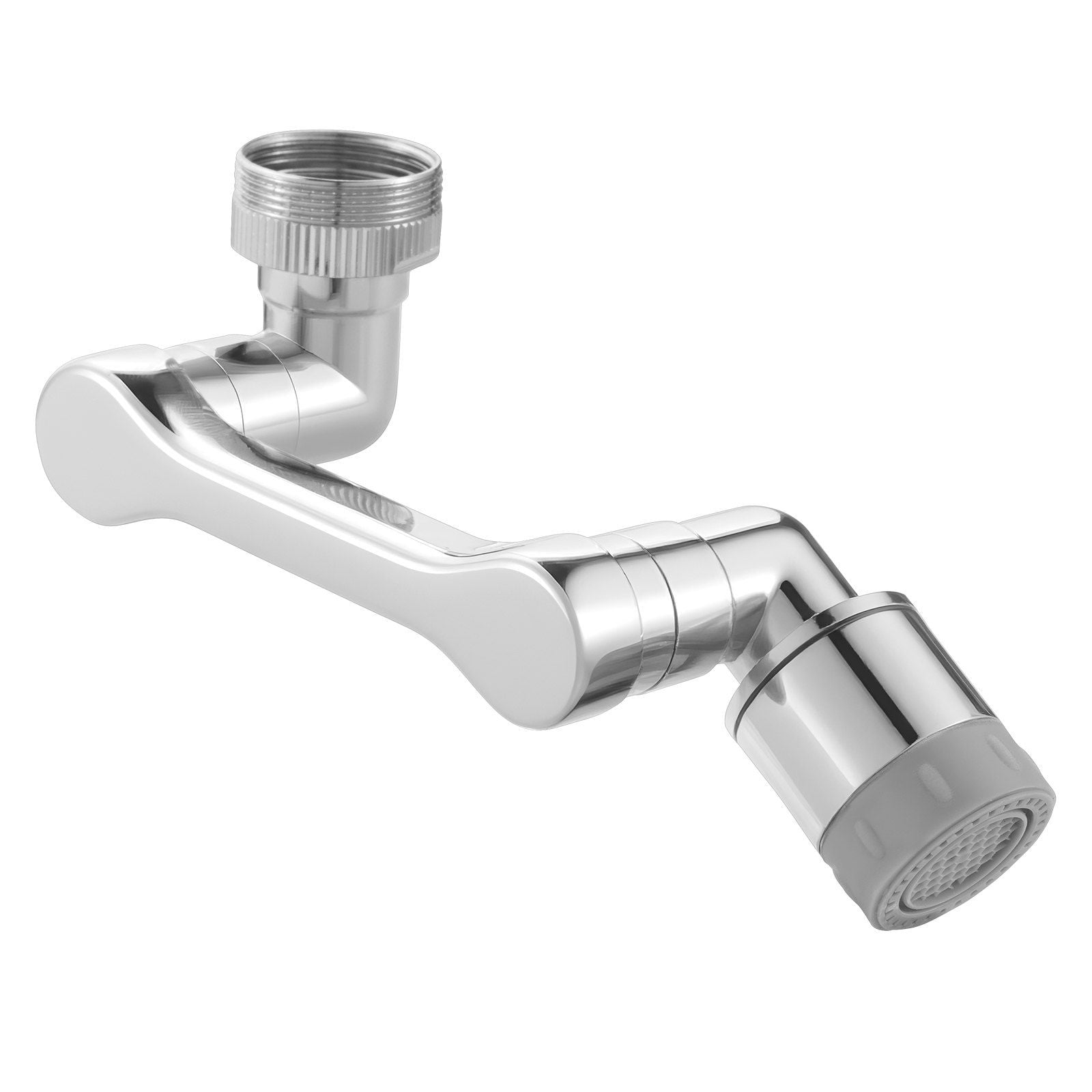 Universal 360° Swivel Faucet Aerator with Extension Arm, Anti-Splash Filter, Easy Install for Kitchen Sink, 2 Spray Modes, Chrome Plated Brass
