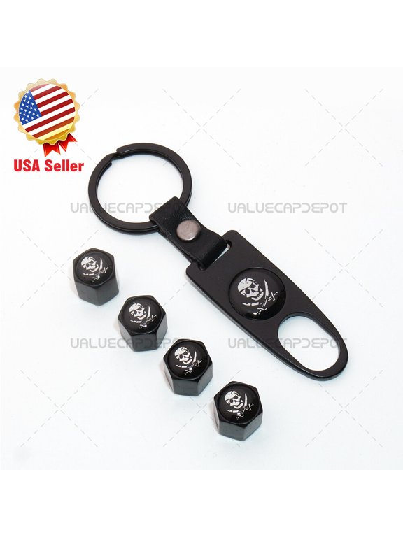 Universal 3D Car Wheel Tire Valve Dust Stems Air Caps Keychain Pirate Skull Logo