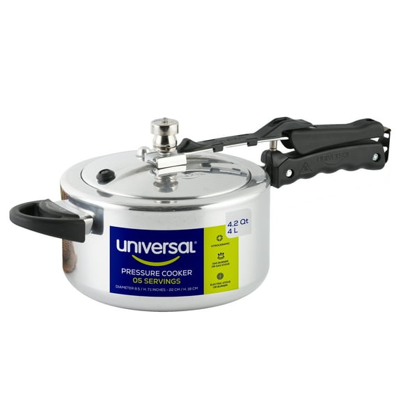 Universal 4.2Qt / 4L Pressure Cooker for 5 Servings, With Multiple Safety Systems and Heat Resistant Handles For Can, Soup, Meat and Beans