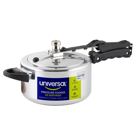 Universal 4.2 Quart Pressure Cooker, Aluminum Pressure Cooker with 5-Layer Safety System, Heat-Resistant Handles, Inner Lid Design, for Beans, Soups, Stews, Meat & Fast Cooking