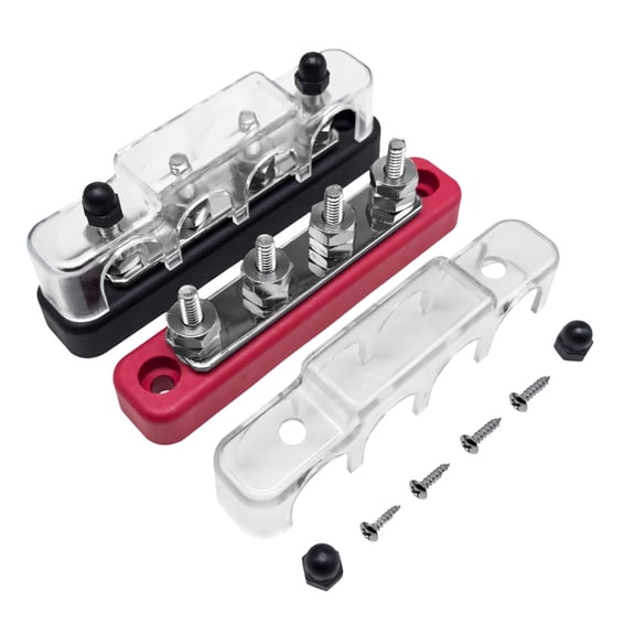 Universal 4 Circuit 150A Bus Bar with Integrated Fuses Slot 4 Way Terminal Block set for Car & Marine Wiring Upgrades