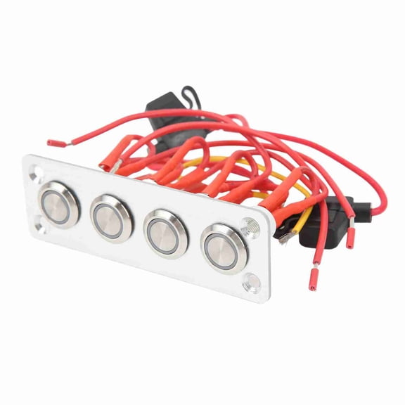 Universal 4 Gang Switch Panel Blue LED Light 12V DC Stainless Steel Button Control for RV, Boat, Marine, Car