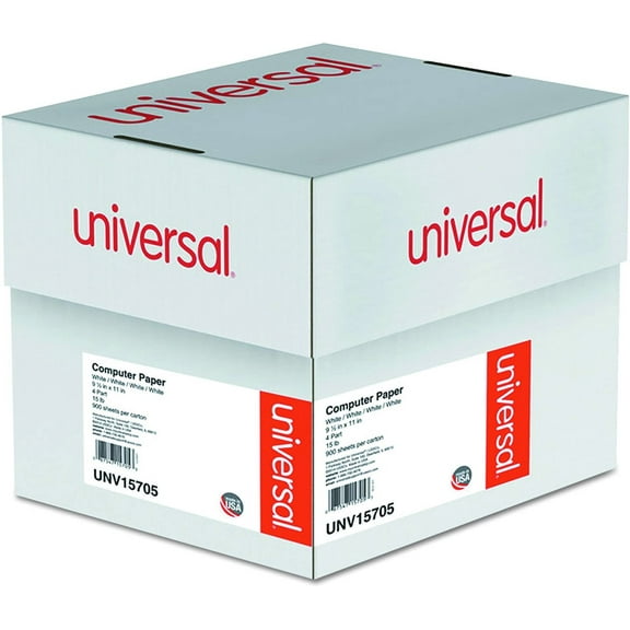 Universal 4-Part Carbonless Paper, 15lb, 9-1/2" x 11", Perforated, White, 900 Sheets 15705