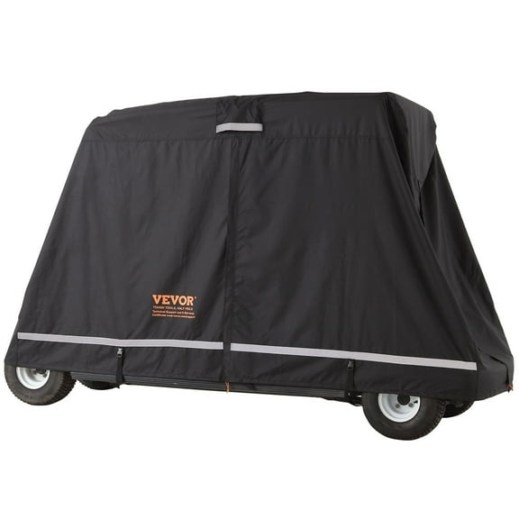 Universal 4-Passenger Golf Cart Cover, 600D Polyester Waterproof & Sunproof Full Cover for Club Car, Fits Most Brands with 3 Zipper Doors – Black