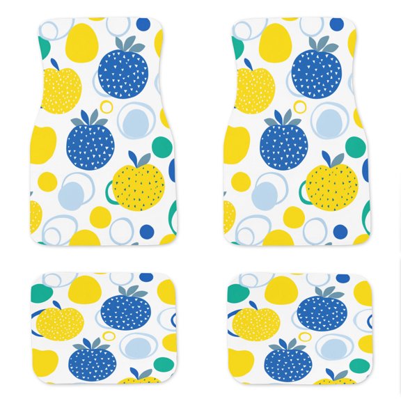 Universal 4-Piece Car Floor Mats, Non-Slip, Cute Blue & Yellow Fruit Pattern Print, All-Weather Floor Liners for Most Vehicles
