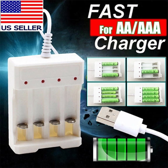 Universal 4-Slot Smart Battery Charger for AA and AAA, USB Powered Rapid Power Station for Ni-MH/Ni-CD/Li-ion Batteries