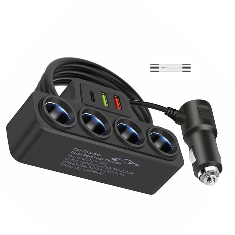 multiple cigarette adapter Universal 4-Socket Car Cigarette Lighter Adapter Quick Charge Multiple  Devices with 3 Charging Ports