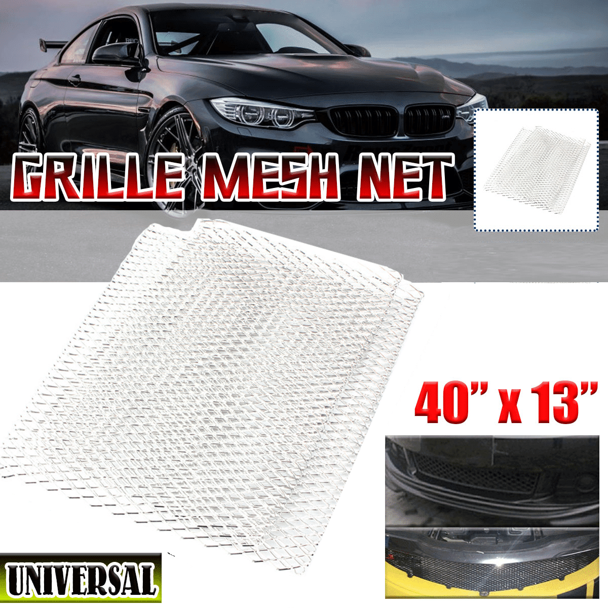 AOCISKA Universal Car Grill Mesh, 40''x13'' Aluminum Alloy Expanded Metal  Sheet,Automotive Grille Insert Bumper, Metal Screen Car Grille,Fit for Car