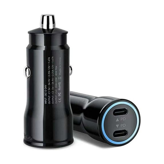 Universal 40W Dual USB-C (Type-C + Type-C) Fast Charging PD Power Delivery Car Charger for Iris Flip (Consumer Cellular) - Black