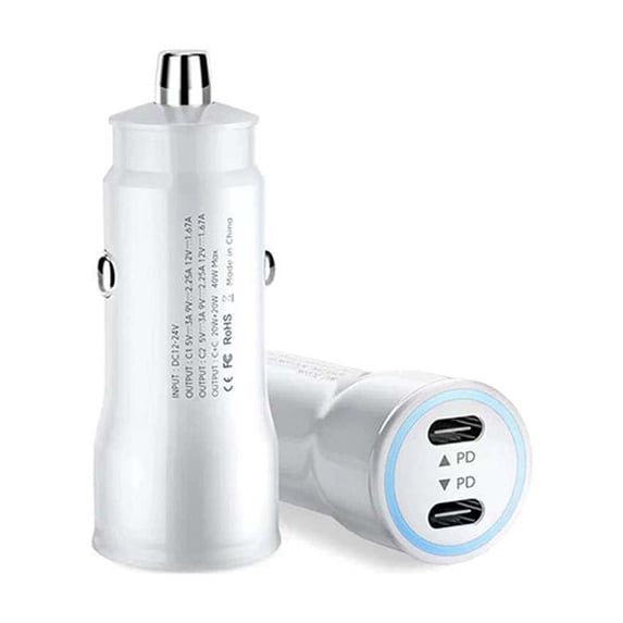 Universal 40W Dual USB-C (Type-C + Type-C) Fast Charging PD Power Delivery Car Charger for Nokia 2780 - White