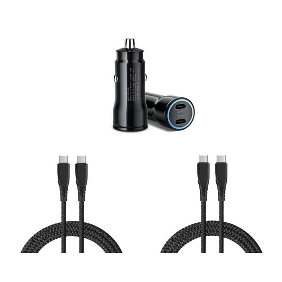 Universal 40W Dual USB Fast Charging (Type-C + Type-C) PD Power Delivery Car Charger with 60W USB-C to USB-C Cable for Cricket Debut S2 - Black