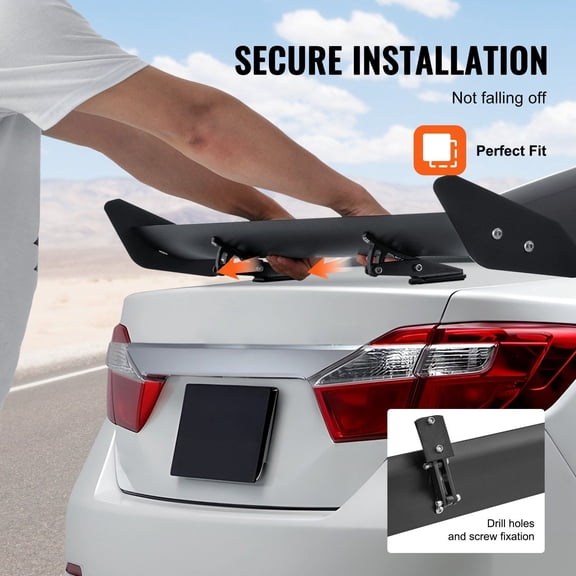 Universal 43.3 Inch GT Wing Spoiler for Racing Cars - Adjustable Lightweight Aluminum Rear Wing, Single Deck Spoiler (Black, JDM Style)