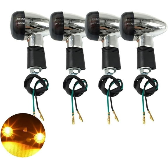 Universal 4pcs Motorcycle Turn Signals Chrome Bullet Front Rear Lights Compatible with Harley Honda Suzuki Yamaha Kawasaki Motorcycle Bobber Chopper(Smoke shell)