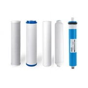 Universal 5 Stage Reverse Osmosis Replacement Filter Set with 75 GPD Membrane, USA 2.5" x 9.75"