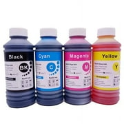 Universal 500ml Premium Dye Bulk Refill Ink Bottles for All Inkjet Printers - 4 Colors