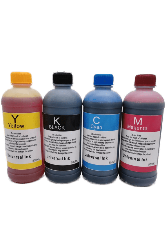 Universal 500ml Premium Dye Bulk Refill Ink Bottles for All Inkjet Printers - 4 Colors