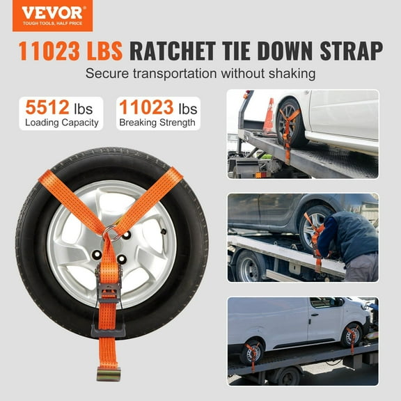 Universal 5512LB Working Load Tie Downs, 4-Pack Fits SUV, Van, UTV 2" x 120" with Secure Flat Hooks