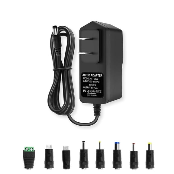 Universal 5V 2A AC - DC Power Adapter - 100 - 240V Input, 5.5mm x 2.5mm Plug + 8 Tips, for Multiple Electronics