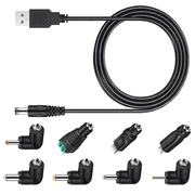 Universal 5V DC Power Cable, USB to DC 5.5x2.1mm Charging Cord Plug | with 8 Connector Tips, 5.5x2.5, 4.8x1.7, 4.0x1.7, 3.5x1.35, 2.5x0.7, Micro USB, Type-C