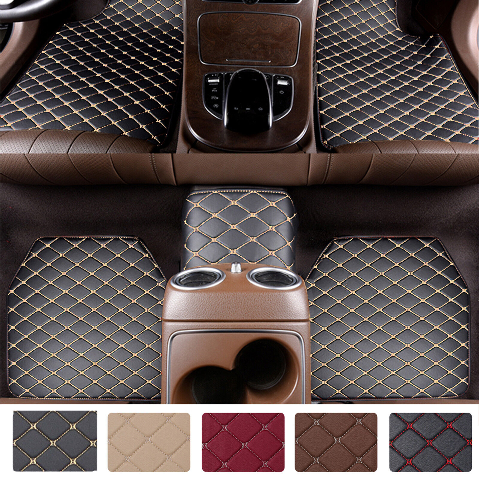 Auto Drive 5pc Universal Modular Gridlock Rubber Car Floor Mat Black