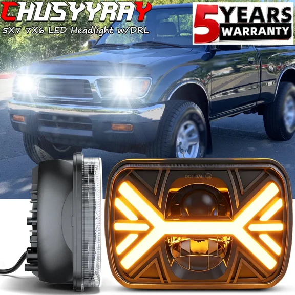 Universal 5x7 LED Headlights 120W Super Bright - Projector Lens with Halo Ring for Custom Car Lighting