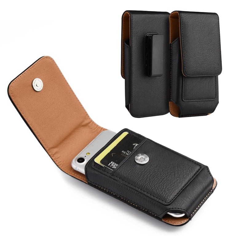 Universal 6.3" Cell Phone Pouch Vertical Leather Case with Cards Holder Slots Rotation Belt Clip Holster, Belt Loops & Magnetic Closure Wallet Pouch